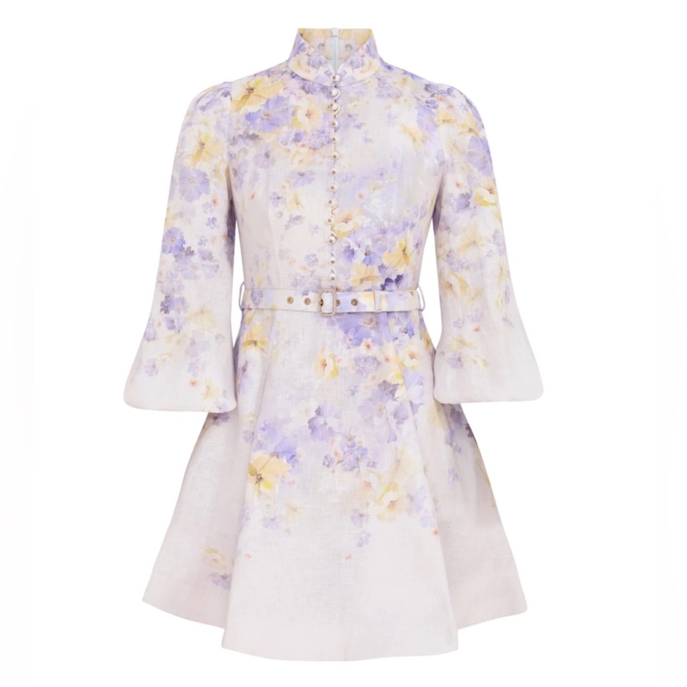NWOT Zimmermann Lavender and Pale Yellow Floral Mini Dress
